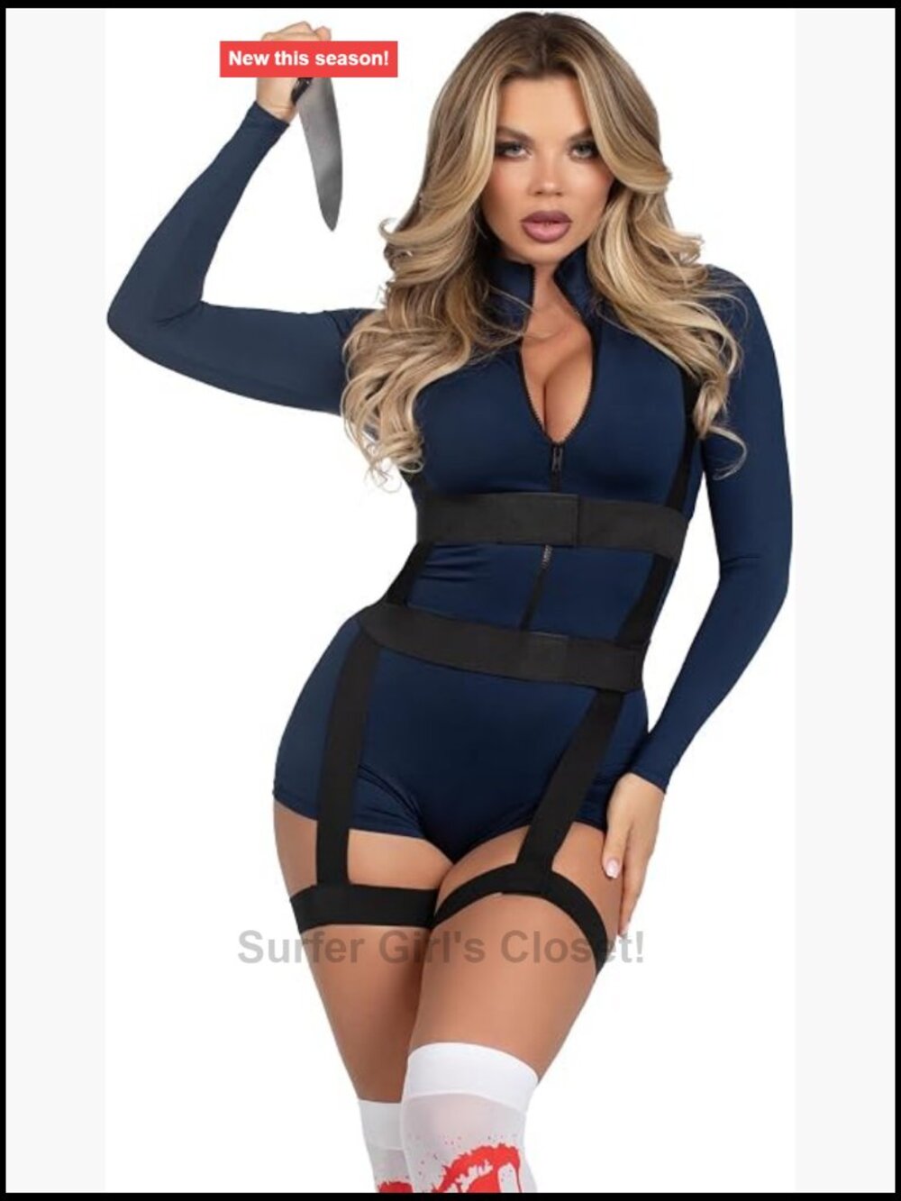 Women's 2 Pc Vibe Killer Halloween Costume High Neck Romper Body Harness